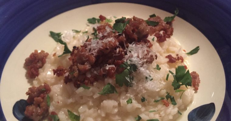 Simple Risotto with Crumbled Sausage
