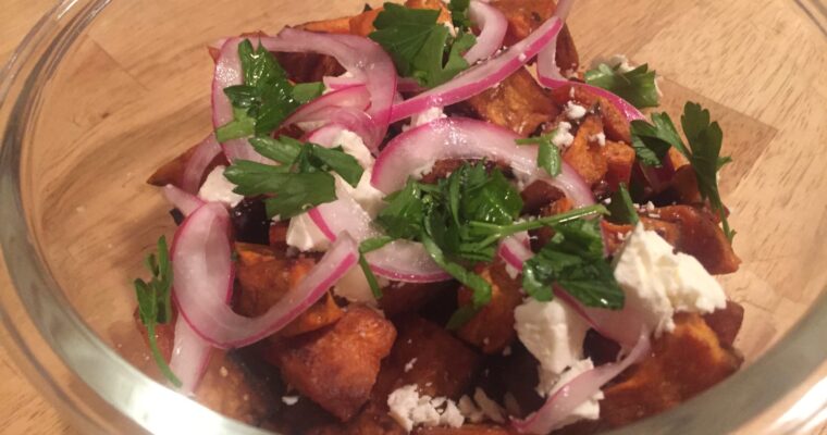 Roast Sweet Potato with Pickled Red Onions & Feta